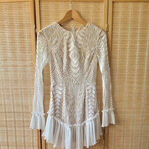 Saints+Secret Match Made in Heaven Ivory Lave Overlay Mini Ruffle Dress